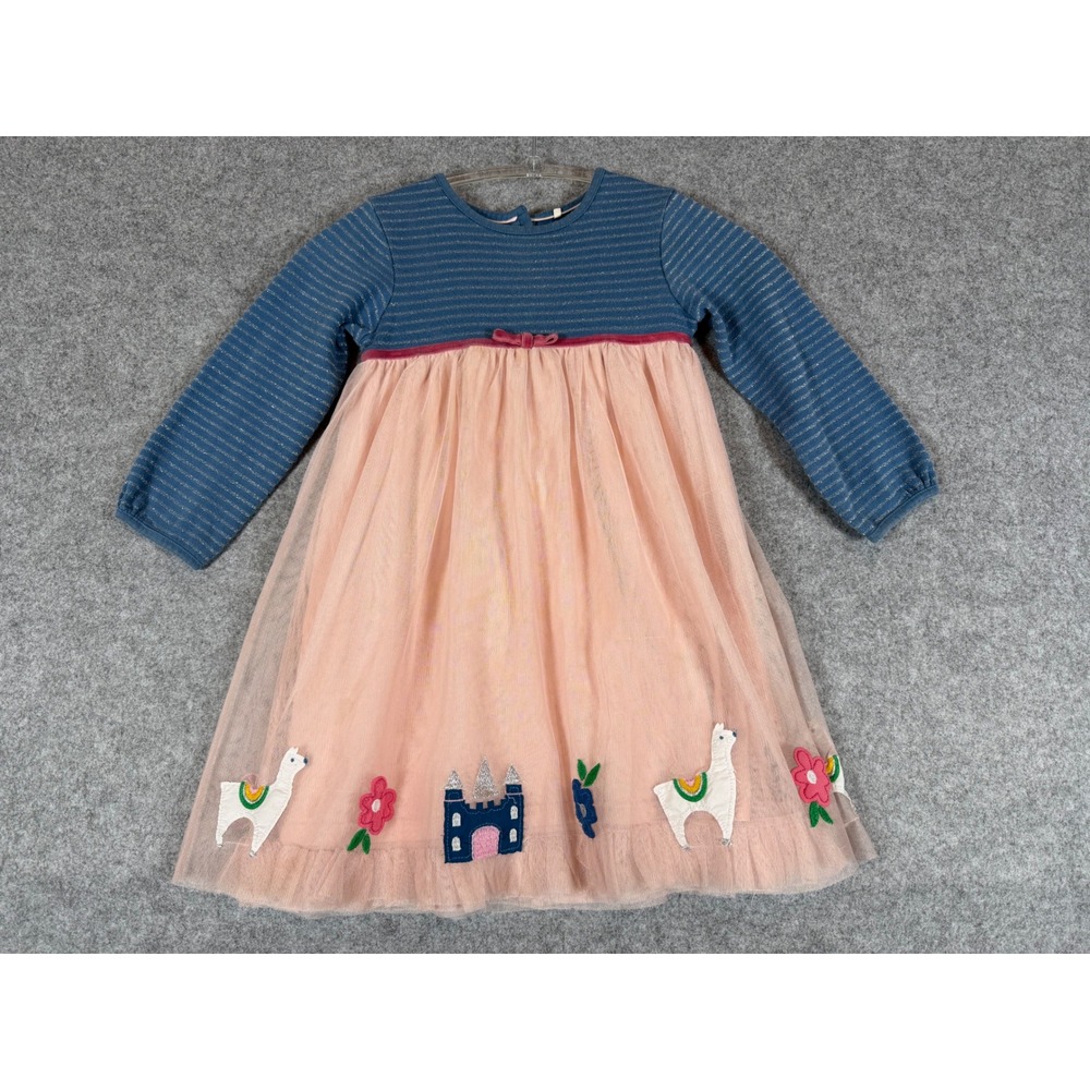 Baby Boden Tulle Llama Dress Toddler 3-4Y Pink Blue Good Metallic Castle